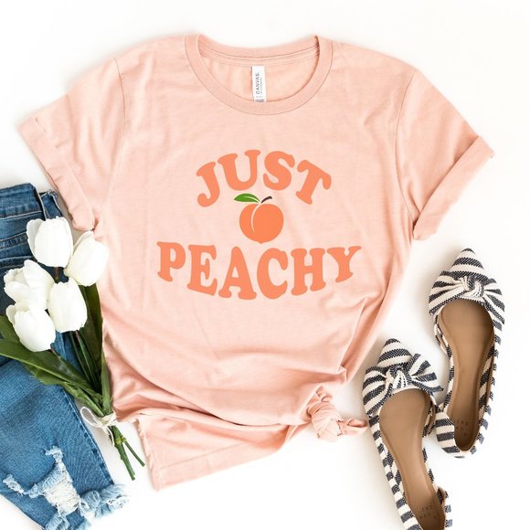 NEW Womens Just Peachy Graphic T shirt Unisex Fit - Picture 1 of 4